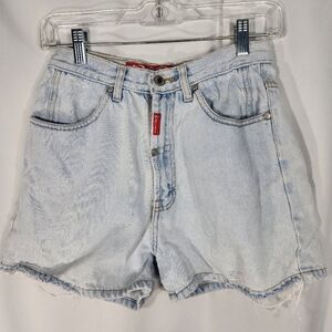 No Excuses Sexy Jeanswear Tough Light Wash Distressed Blue Denim Shorts Sz 9/10
